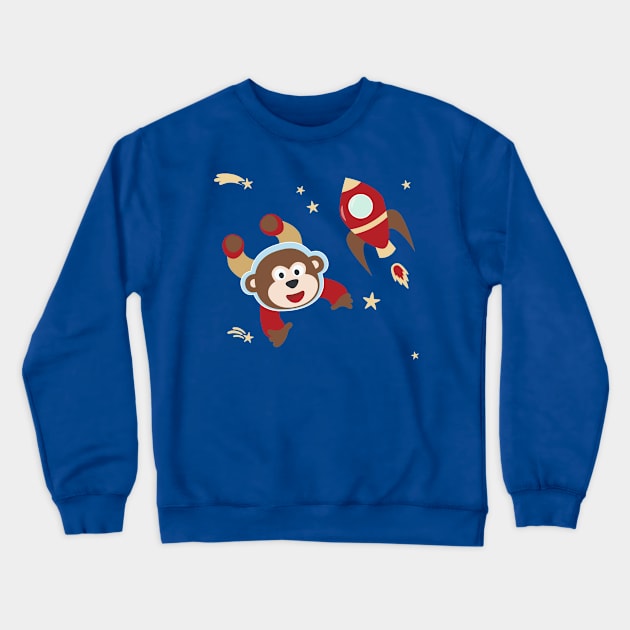 Space monkey or astronaut in a space suit with cartoon style Crewneck Sweatshirt by KIDS APPAREL